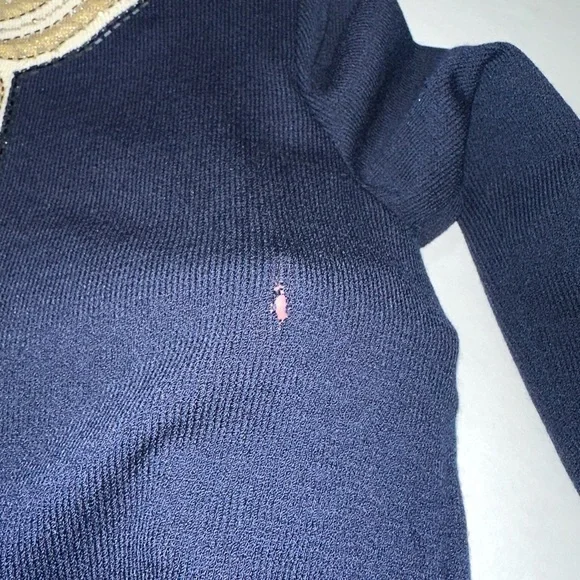 St John Evening Blue And Metallic Gold Embroidered Knit Sweater - Picture 16 of 16